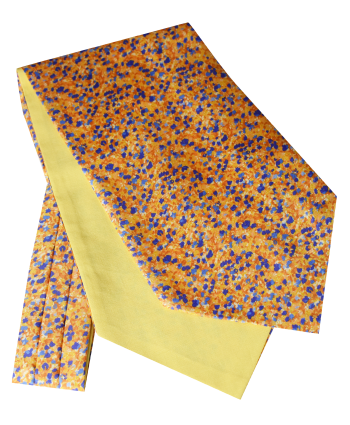 Fine Silk Detailed Navy Floral Design Cravat in Yellow